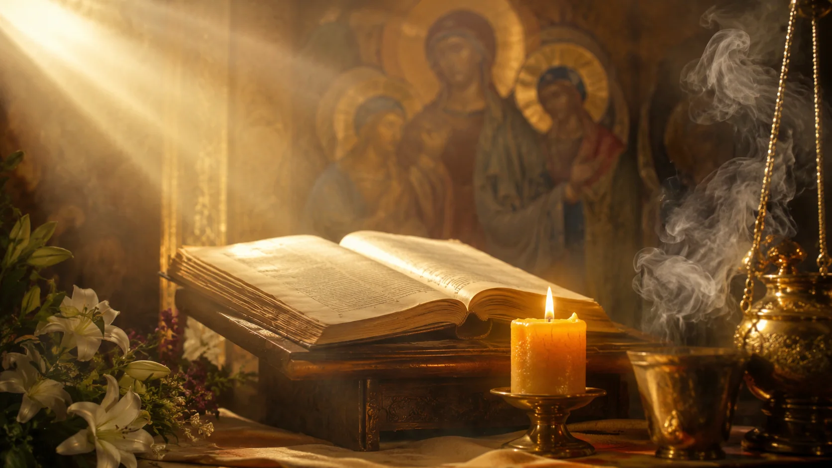 Carte religioasă și lumină de lumânare